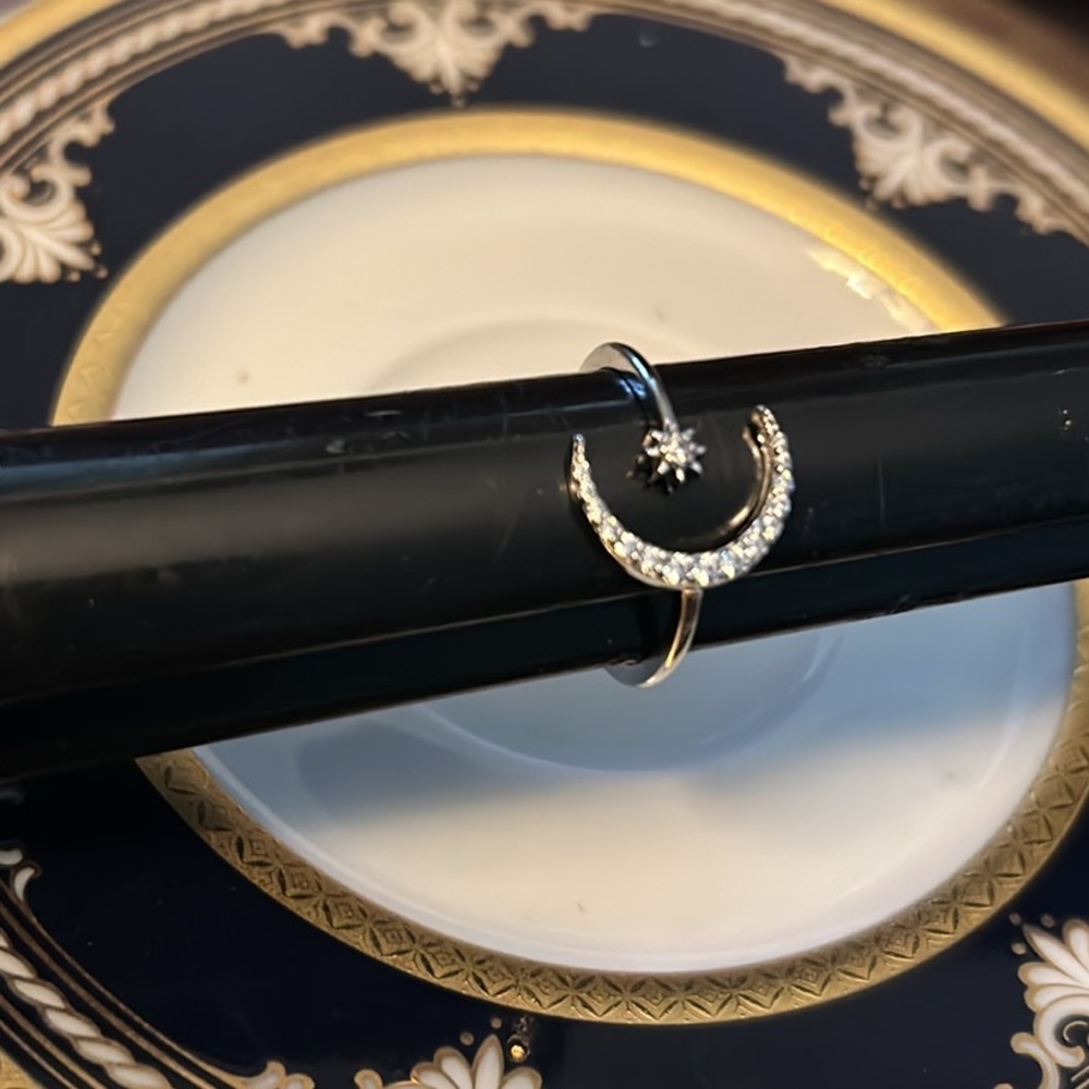 Sterling Silver Celestial Crescent Moon & Star Ring